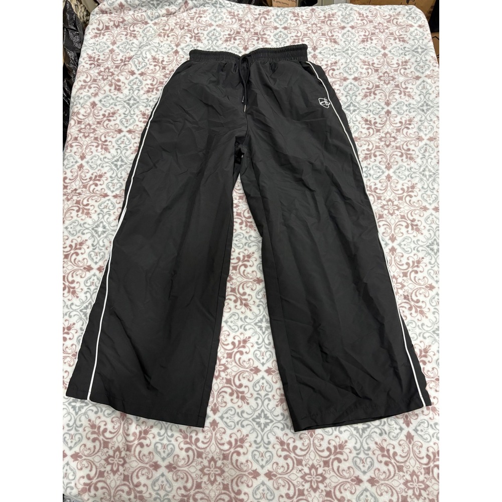 Dazy Black Wide Leg Track Pants White Side Stripe Elastic Waist XL